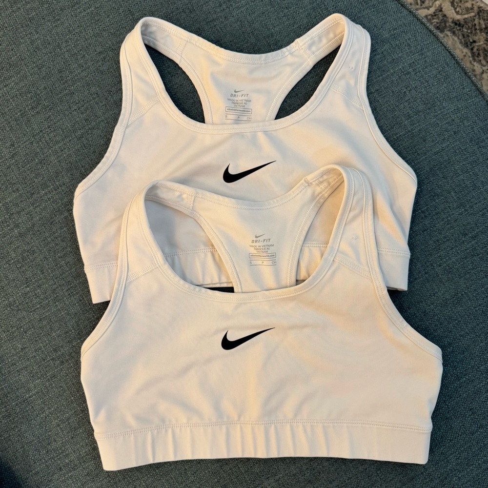 Lot of 2 White Nike Sports Bras with free bonus Champion sports